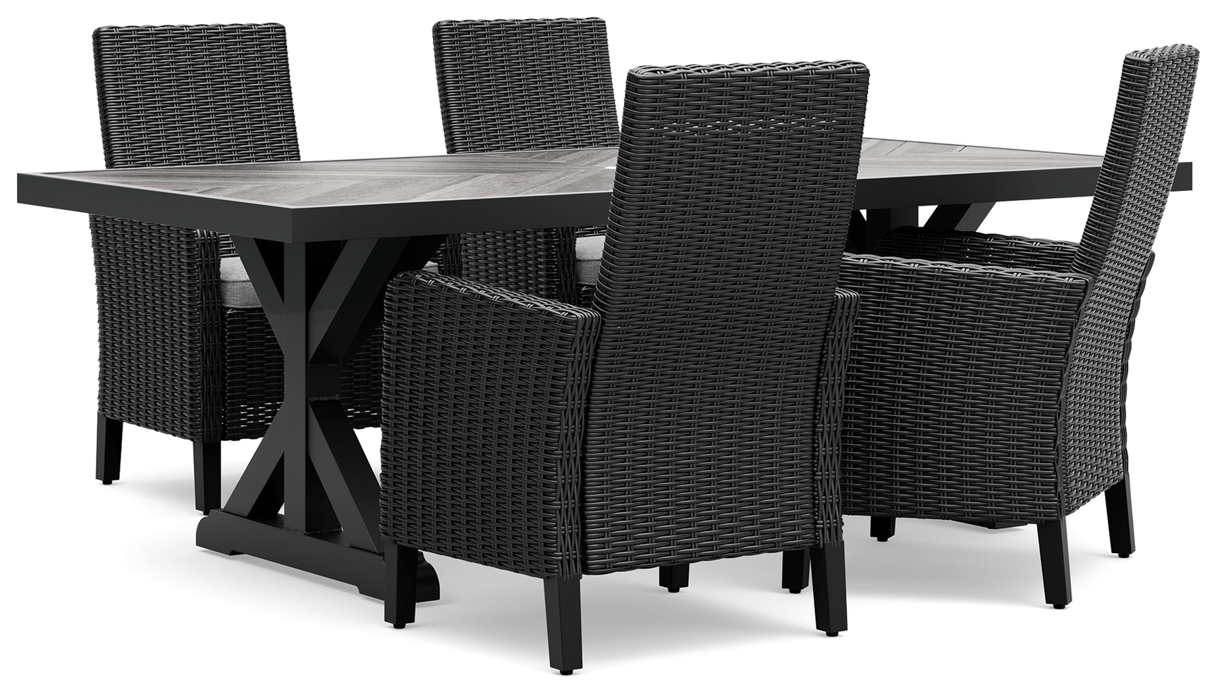 Beachcroft black and light gray outdoor dining table with four chairs