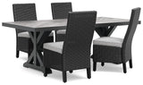 Close-up of plush light gray cushions on Beachcroft outdoor dining chair