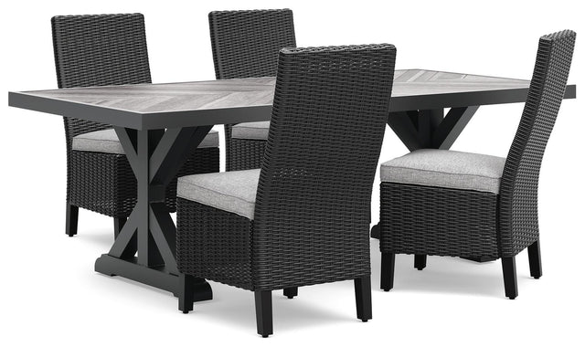 Close-up of plush light gray cushions on Beachcroft outdoor dining chair