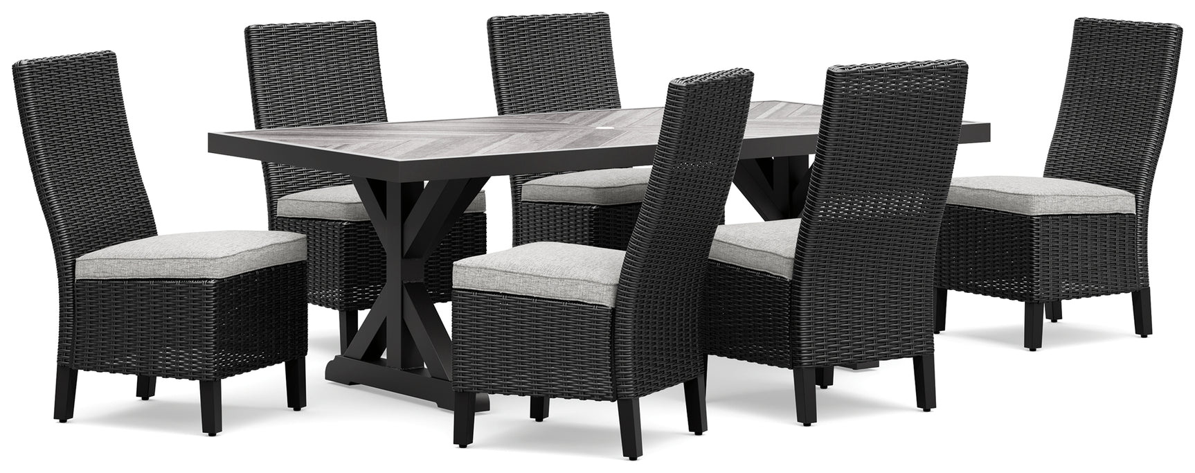 Beachcroft Black and Light Gray Outdoor Dining Table with 6 Chairs