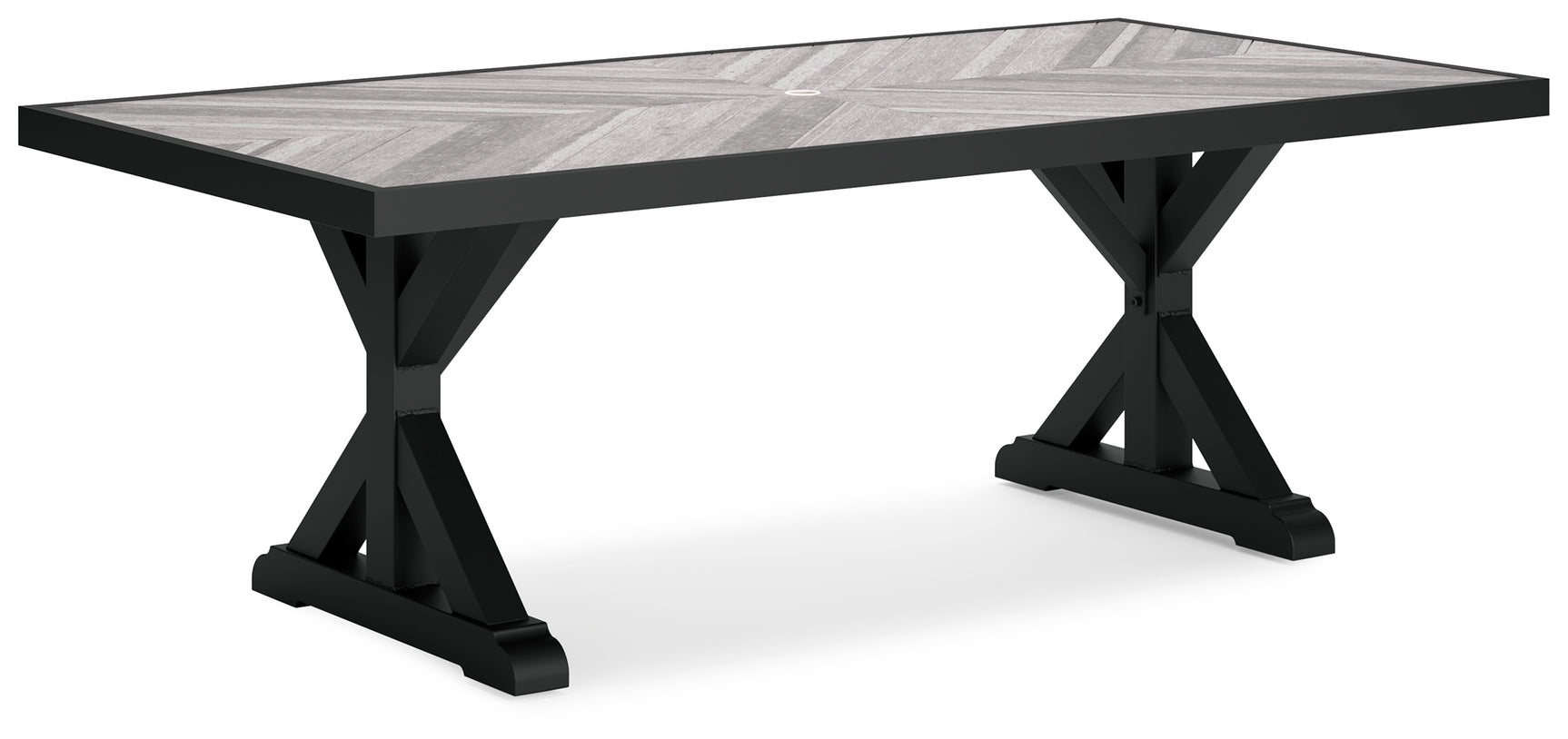 Beachcroft black and light gray outdoor dining table with four chairs