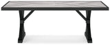 Beachcroft black and light gray outdoor dining table with four chairs