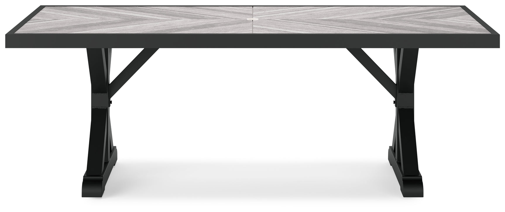 Beachcroft black and light gray outdoor dining table with four chairs