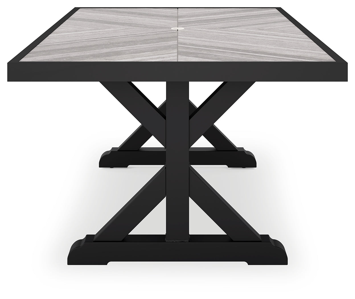 Beachcroft black and light gray outdoor dining table with four chairs