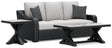 Coffee table with black frame and glass top, part of Beachcroft set