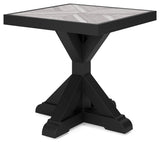 Beachcroft Black/Light Gray 2 Outdoor Chairs with End Table