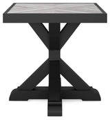 Beachcroft Black/Light Gray 2 Outdoor Chairs with End Table