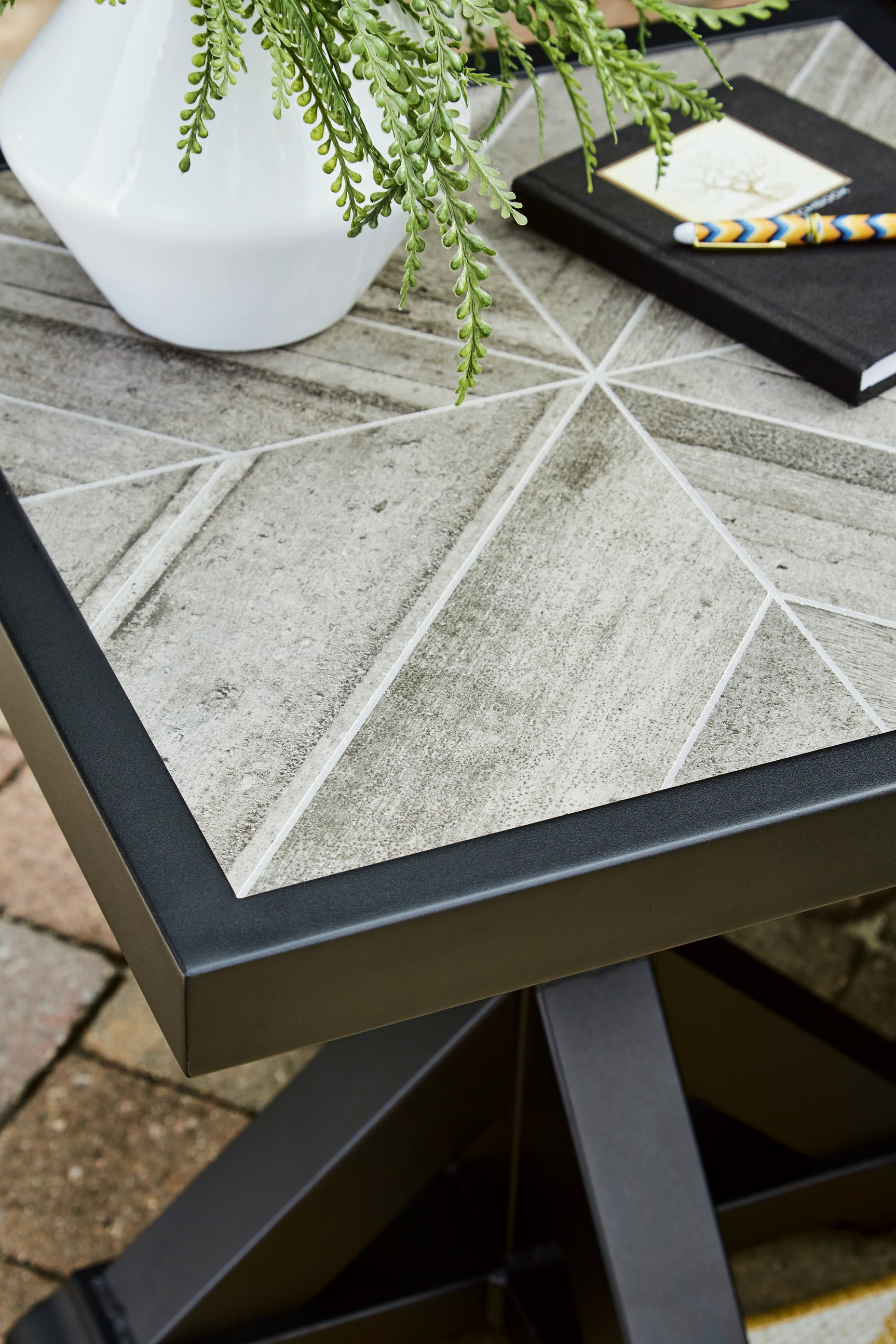 Beachcroft Black/Light Gray 2 Outdoor Chairs with End Table