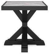 Beachcroft Black/Light Gray 2 Outdoor Chairs with End Table