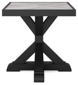 Beachcroft Black/Light Gray 2 Outdoor Chairs with End Table