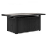 Outdoor fire pit table with chairs showing cushion detail