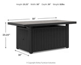 Beachcroft outdoor fire pit table and four chairs in black and light gray