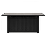 Side angle of Beachcroft outdoor fire pit table with chairs