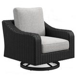 Side angle of sofa and chairs showcasing modern outdoor design