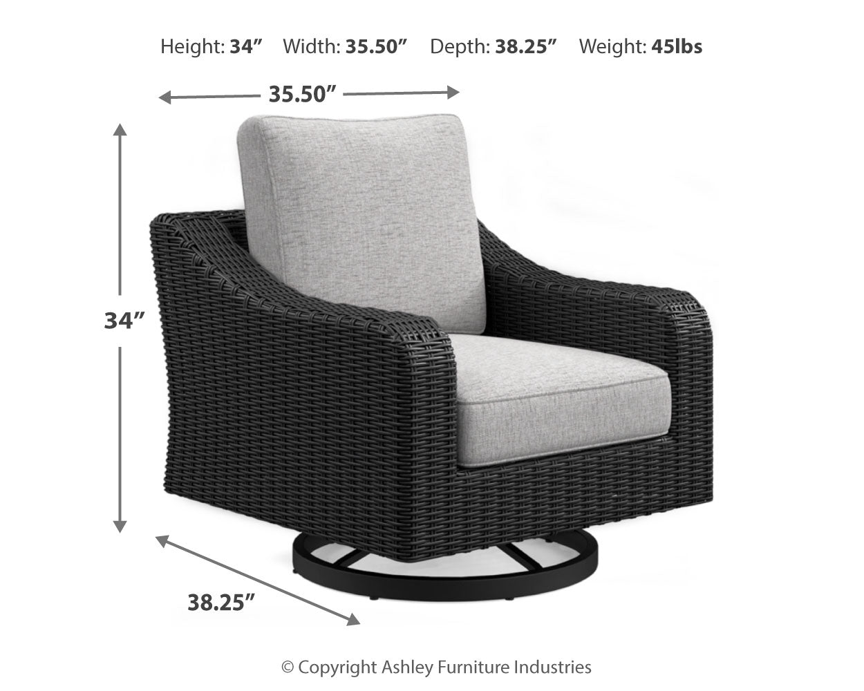 Beachcroft outdoor sofa set with black frame and light gray cushions from front angle