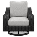 Beachcroft swivel lounge chair angled showing arm and cushion detail