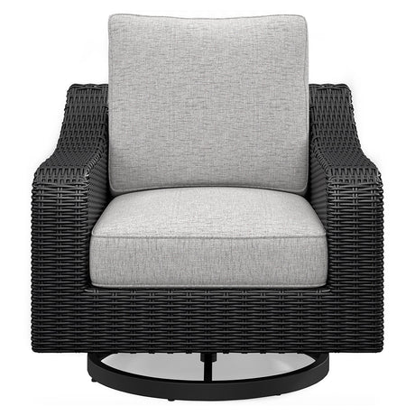 Beachcroft swivel lounge chair angled showing arm and cushion detail