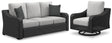 Beachcroft lounge chair side angle with black frame and gray cushion