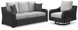 Beachcroft lounge chair side angle with black frame and gray cushion
