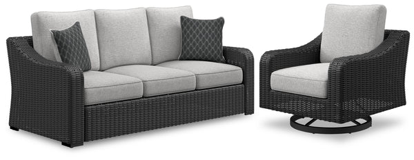 Beachcroft lounge chair side angle with black frame and gray cushion