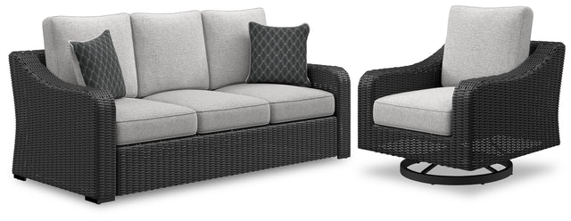 Beachcroft lounge chair side angle with black frame and gray cushion