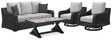 Beachcroft matching outdoor chair with black frame and light gray cushion