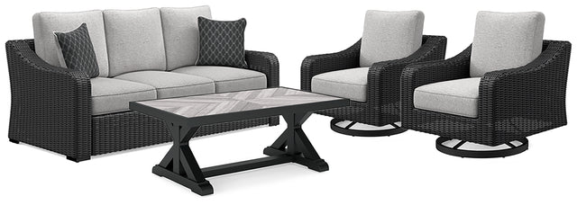 Beachcroft matching outdoor chair with black frame and light gray cushion