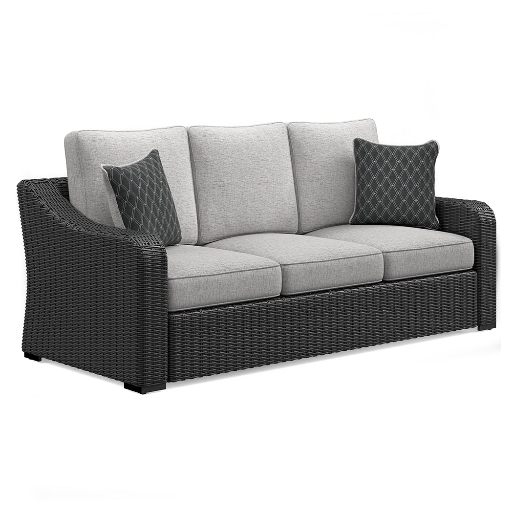 Beachcroft outdoor sofa black frame with cushions, alternate angle