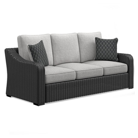 Beachcroft outdoor sofa black frame with cushions, alternate angle