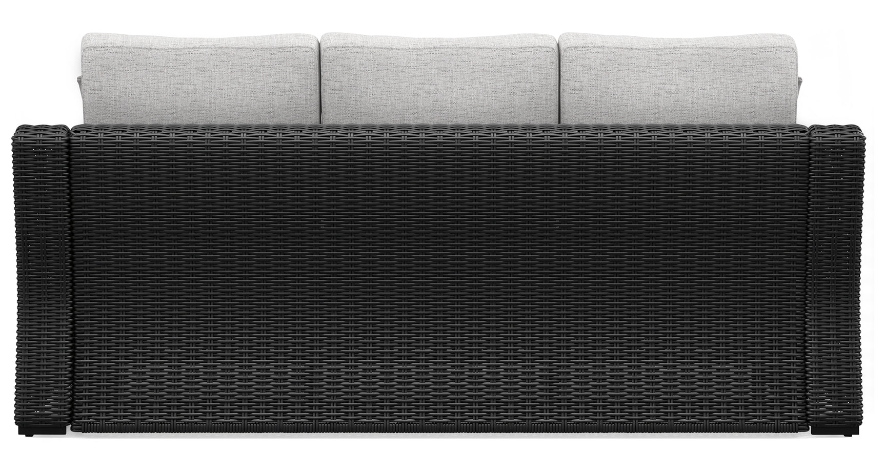 Beachcroft outdoor sofa set with coffee and end tables in black and light gray