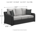 Beachcroft outdoor sofa set with coffee and end tables in black and light gray