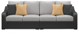 Beachcroft loveseat close-up of Nuvella fabric cushions