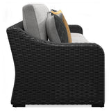 Black resin wicker weave detail of Beachcroft loveseat