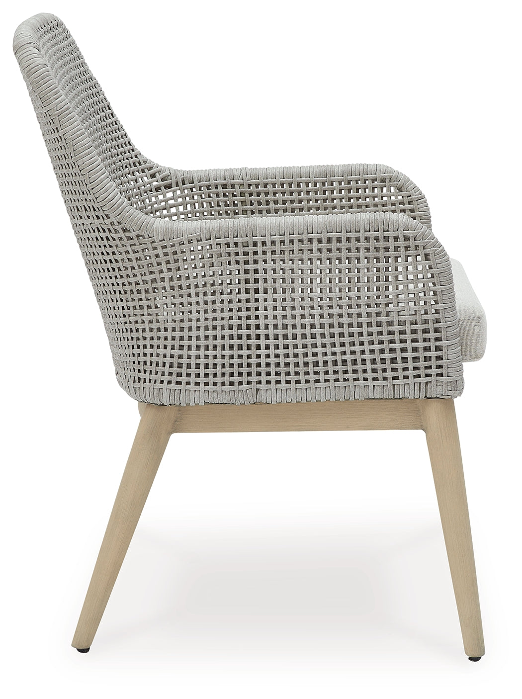 Side view of gray resin wicker chair