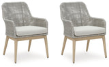 Seton Creek Gray Outdoor Dining Arm Chair closeup of resin wicker