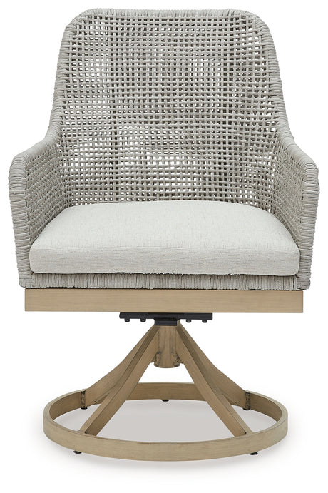 Side angle of outdoor dining table and chairs set