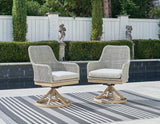 Seton White Creek outdoor dining table with 4 white wicker chairs