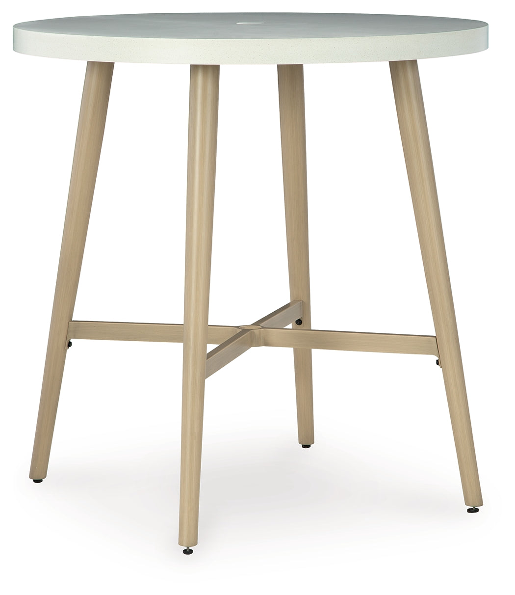 Seton Creek Beige Outdoor Bar Table angled front view