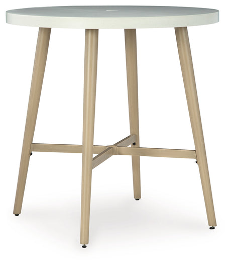 Seton Creek Beige Outdoor Bar Table angled front view