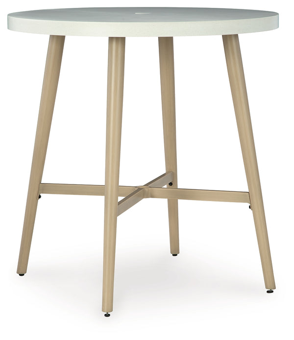 Seton Creek Beige Outdoor Bar Table angled front view