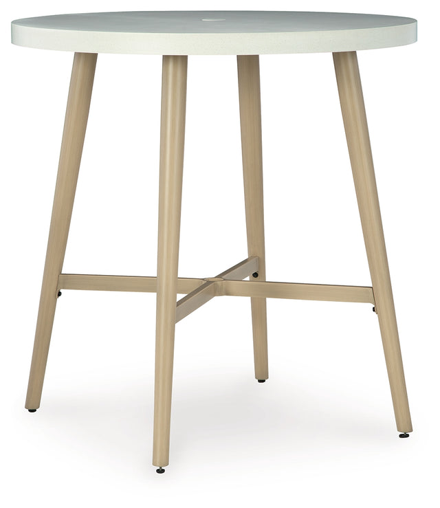 Seton Creek Beige Outdoor Bar Table angled front view