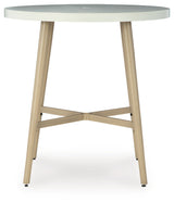 Seton Creek Beige Outdoor Bar Table head-on view