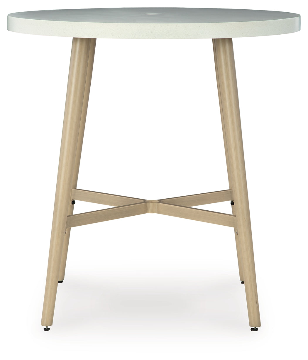 Seton Creek Beige Outdoor Bar Table head-on view
