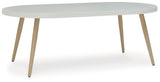 Seton White Creek outdoor dining table with 4 white wicker chairs
