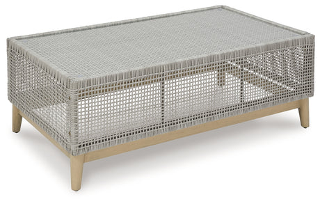 Coffee table side angle with sofa in background