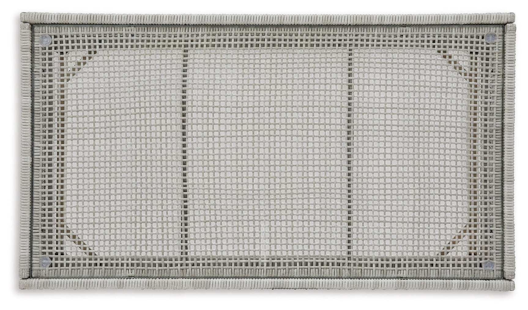 Close-up detail of gray resin wicker on Seton Creek Outdoor Coffee Table