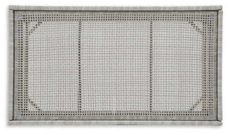 Close-up detail of gray resin wicker on Seton Creek Outdoor Coffee Table