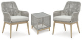 Detail of gray resin wicker chair with cushion