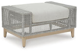Seton Creek Gray Outdoor Ottoman with Cushion Head-On View