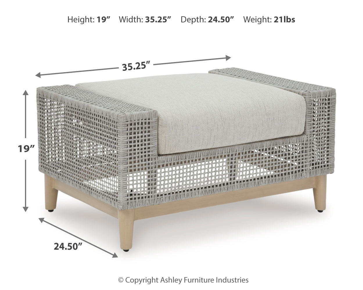 Seton Gray Creek ottoman with cushion front view